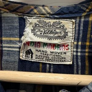 The Villager Plaid Button-Up Shirt Dress in Navy, Yellow & White